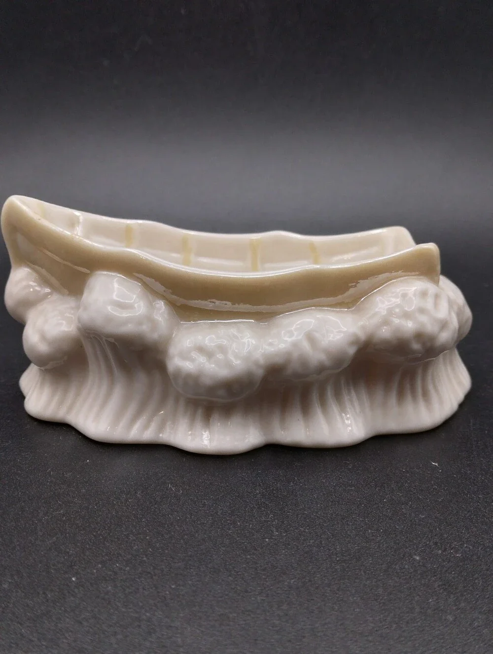 Vintage Belleek Pottery Row Boat On Waves Salt Cellar/Trinket Dish/Ashtray